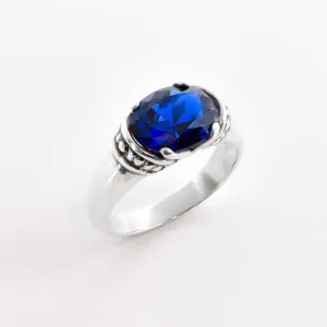 Blue Sapphire Ring - Boho Solitaire Ring - Blue Vintage Ring