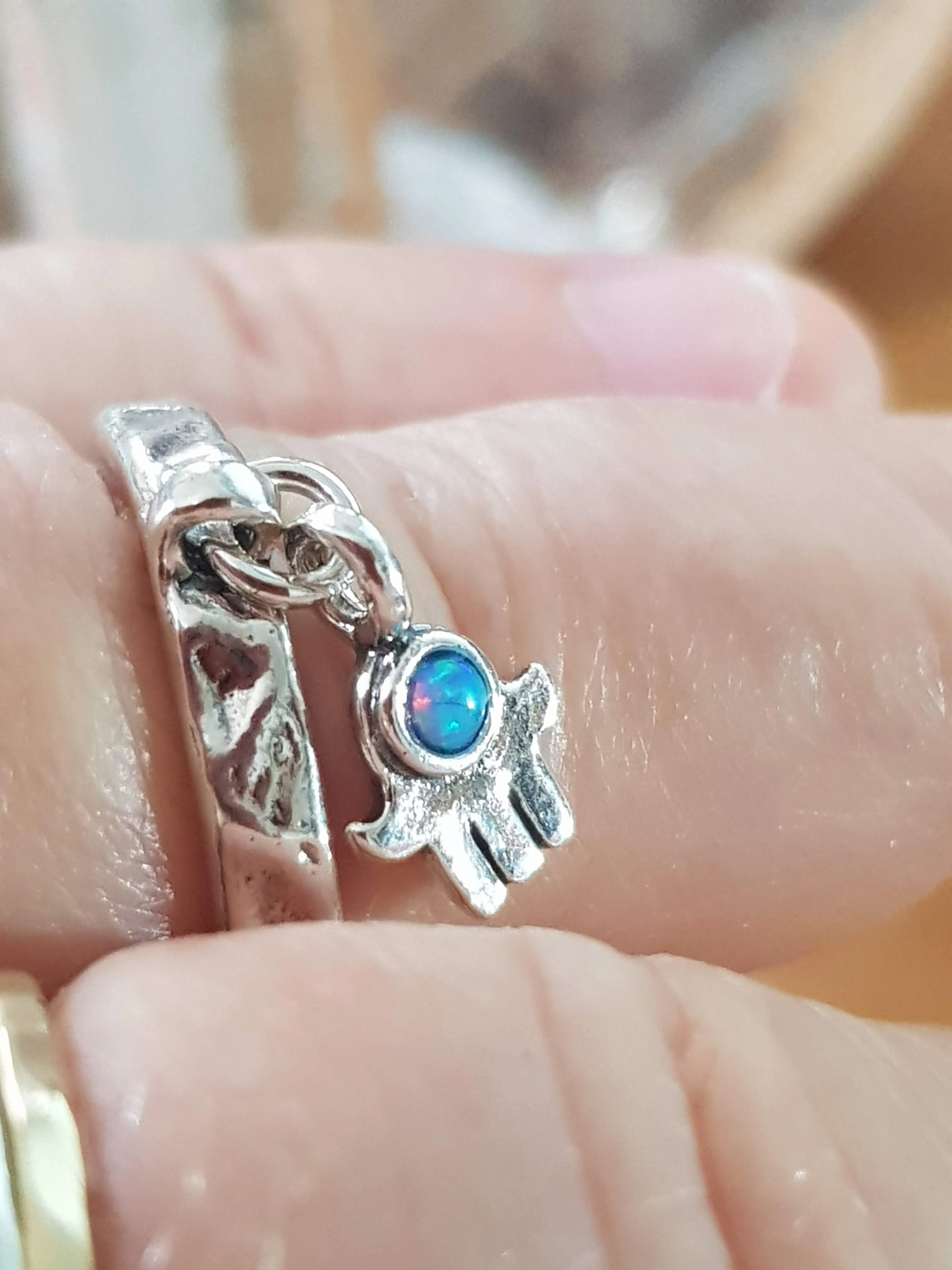 Bluenoemi Silver Ring for Woman Hamsa charm good luck Israeli Jewelry