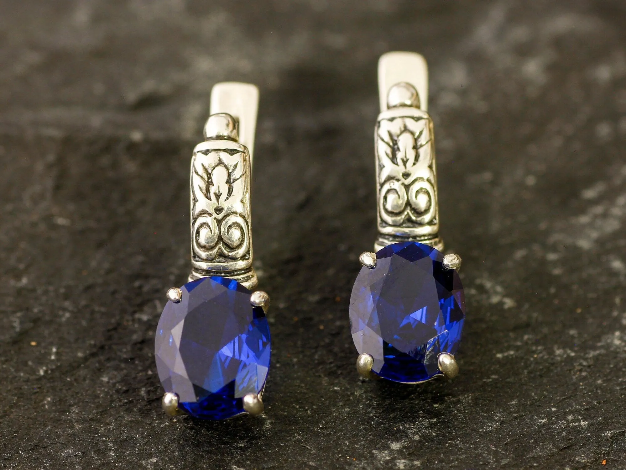 Boho Sapphire Earrings - Blue Drop Earrings - Long Tribal Earrings