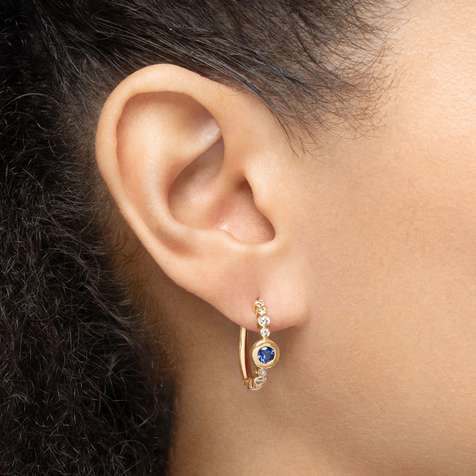 Bubbly Crescendo Sapphire and Diamond Mini Hoop Earrings