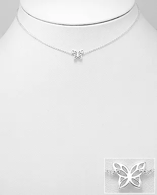 Butterfly Necklace, .925 Sterling Silver Choker