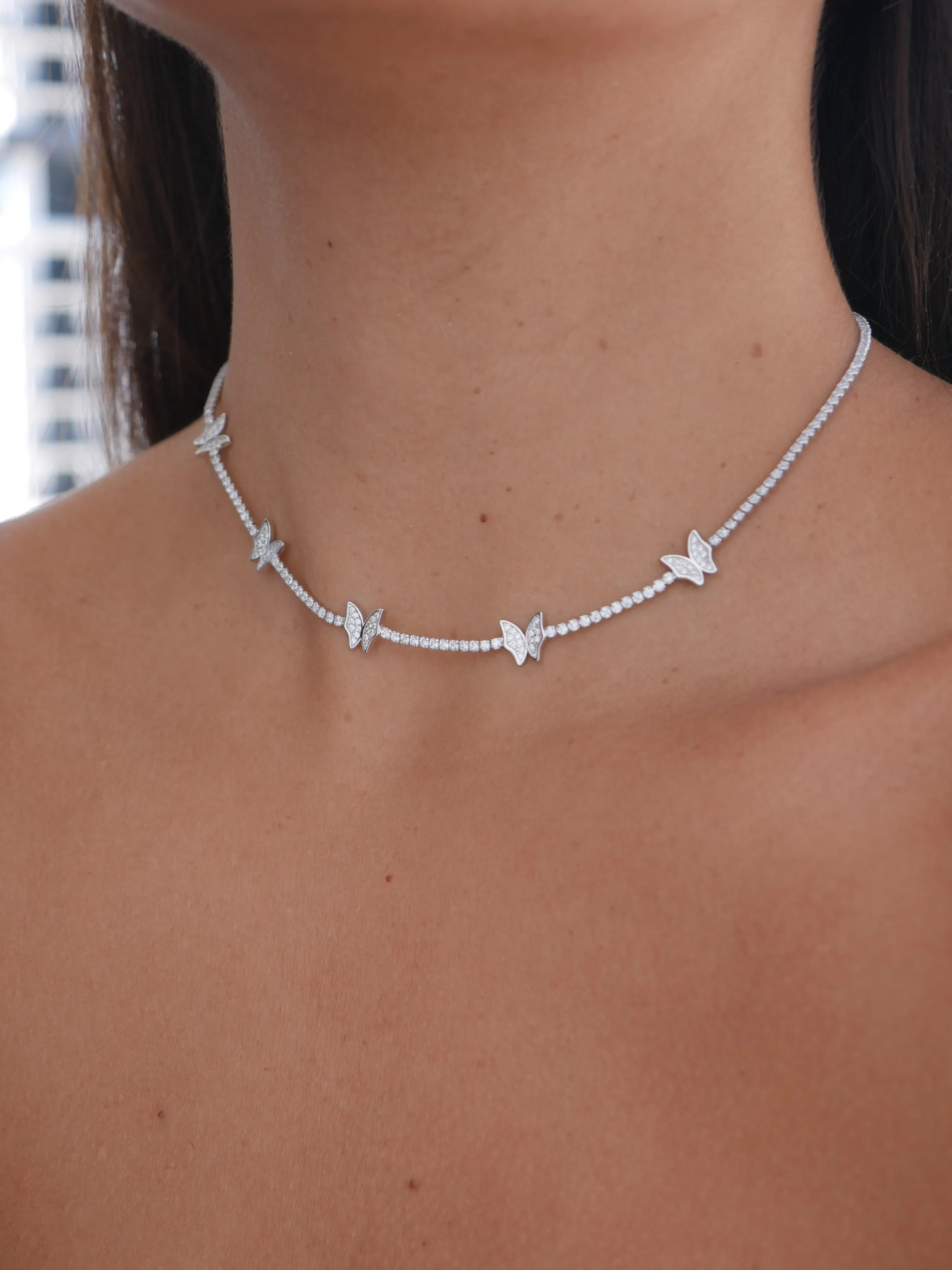 Butterfly Necklace 925 Sterling Silver Zircon Luxury Short Choker Tennis Necklaces