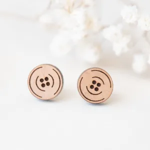 Button Cherry Wood Stud Earrings - ET15073