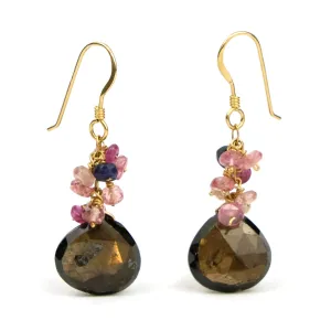 Chocolate, Pink and Blue Faceted Sapphire Earrings on Gold Filled Earwires