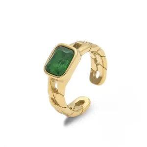 Chunky Chain Green Emerald Ring