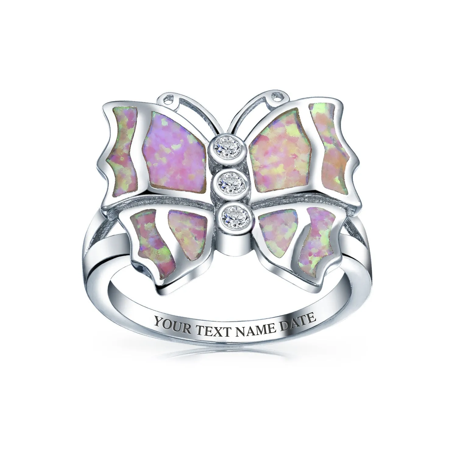 Cocktail Statement Ring: Pink Opal Butterfly with CZ Accents in Sterling Silver