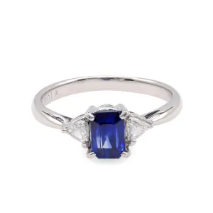 Contemporary 1.28 Carat Emerald Cut Sapphire Diamond Platinum Ring