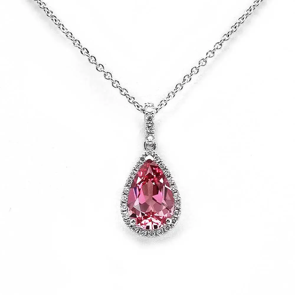 Coral Pink Sapphire Pear Cut Pendant in 18K Gold