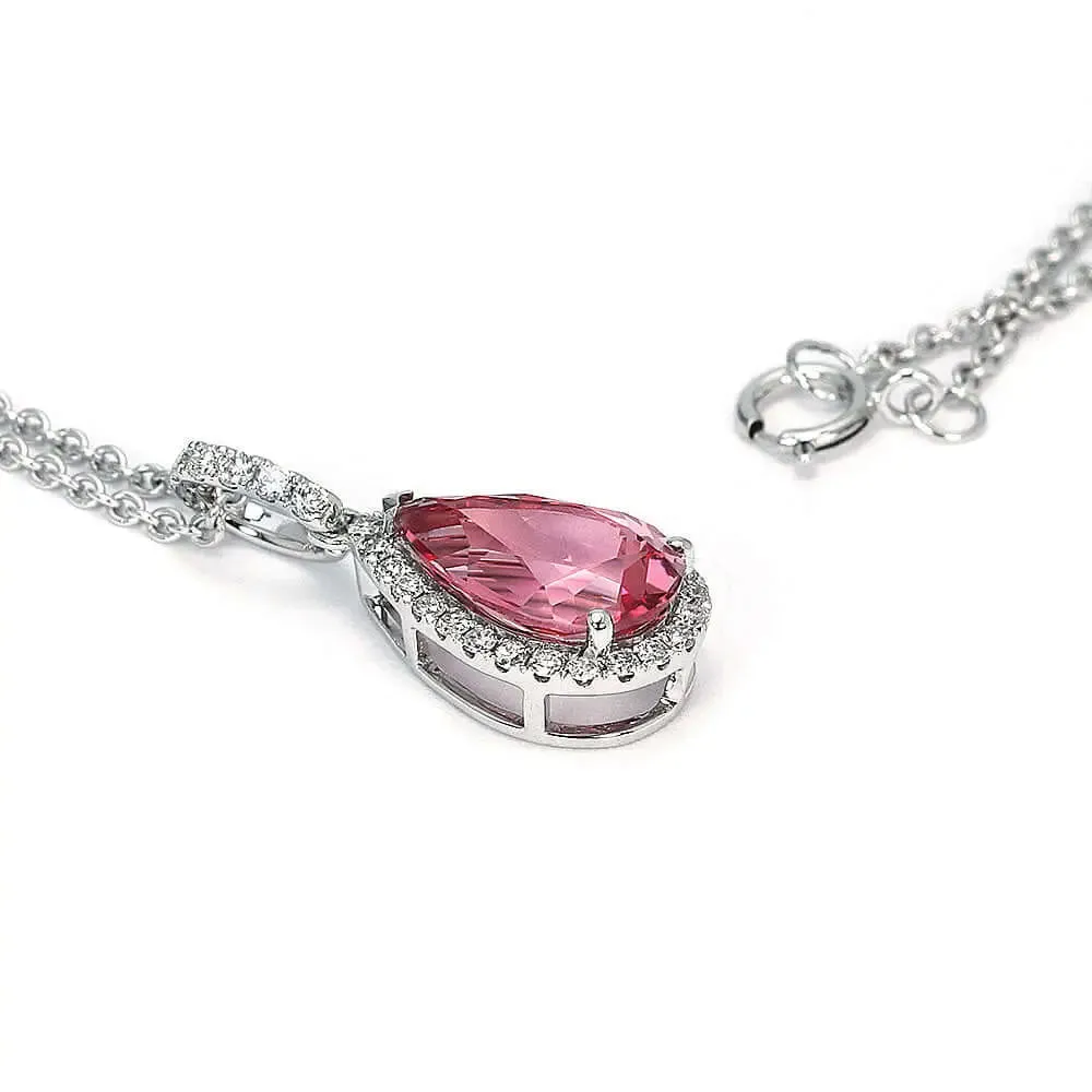 Coral Pink Sapphire Pear Cut Pendant in 18K Gold