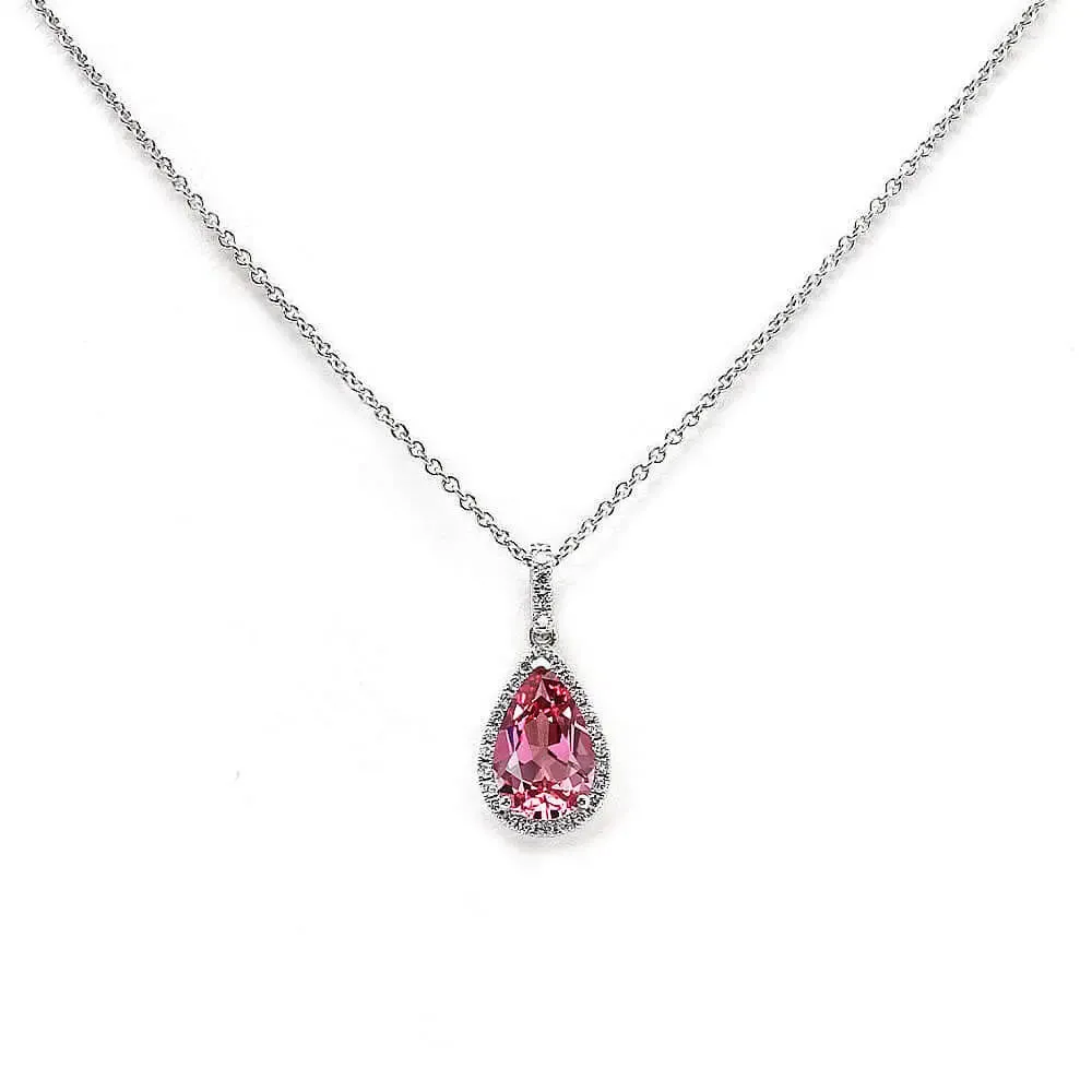 Coral Pink Sapphire Pear Cut Pendant in 18K Gold