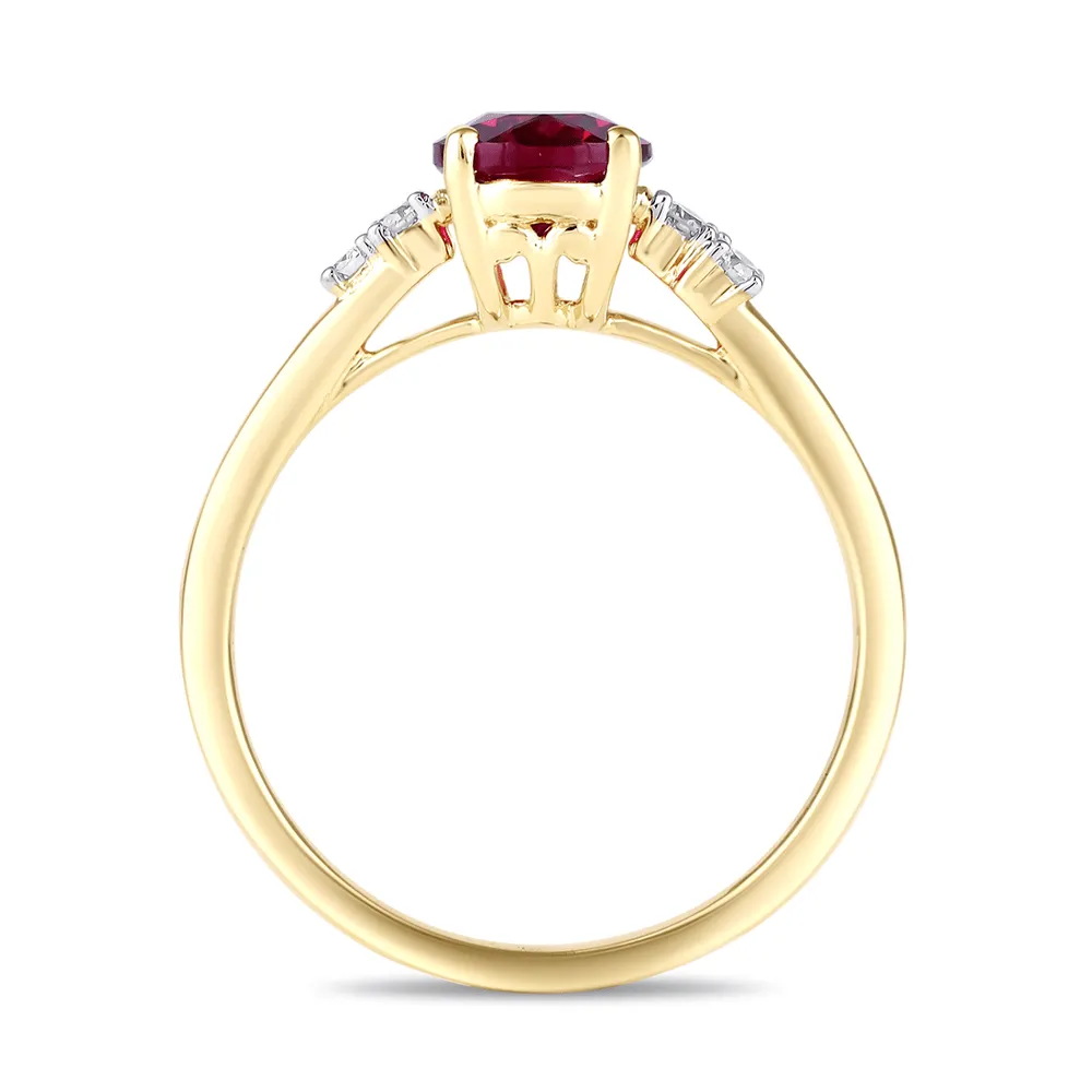 Created Ruby Ring with 0.05ct of Diamonds in 9ct Yellow Gold