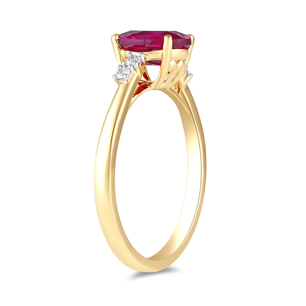 Created Ruby Ring with 0.05ct of Diamonds in 9ct Yellow Gold