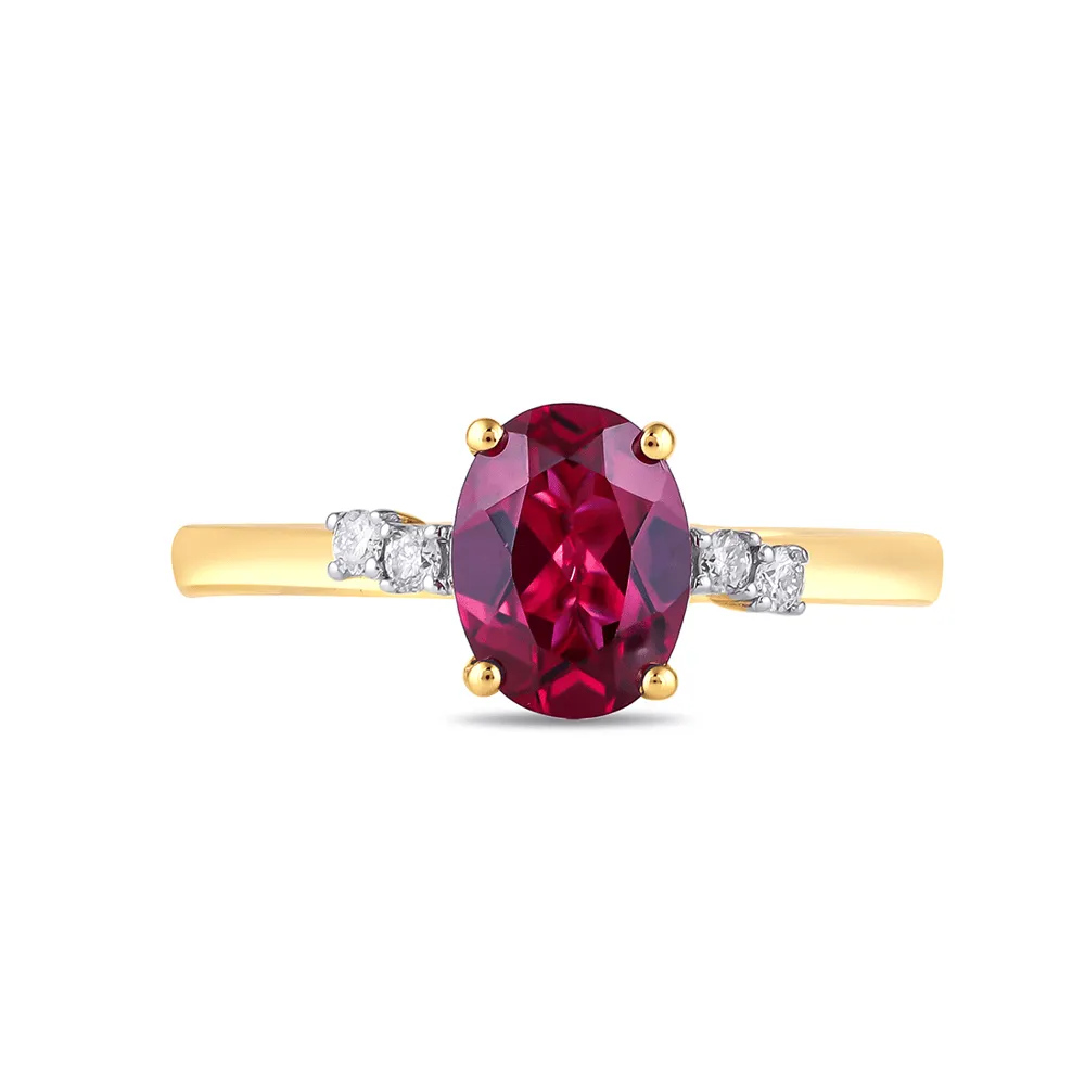 Created Ruby Ring with 0.05ct of Diamonds in 9ct Yellow Gold