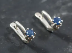 Dainty Sapphire Earrings - Blue Gemstone Earrings - Sapphire Solitaire Earrings