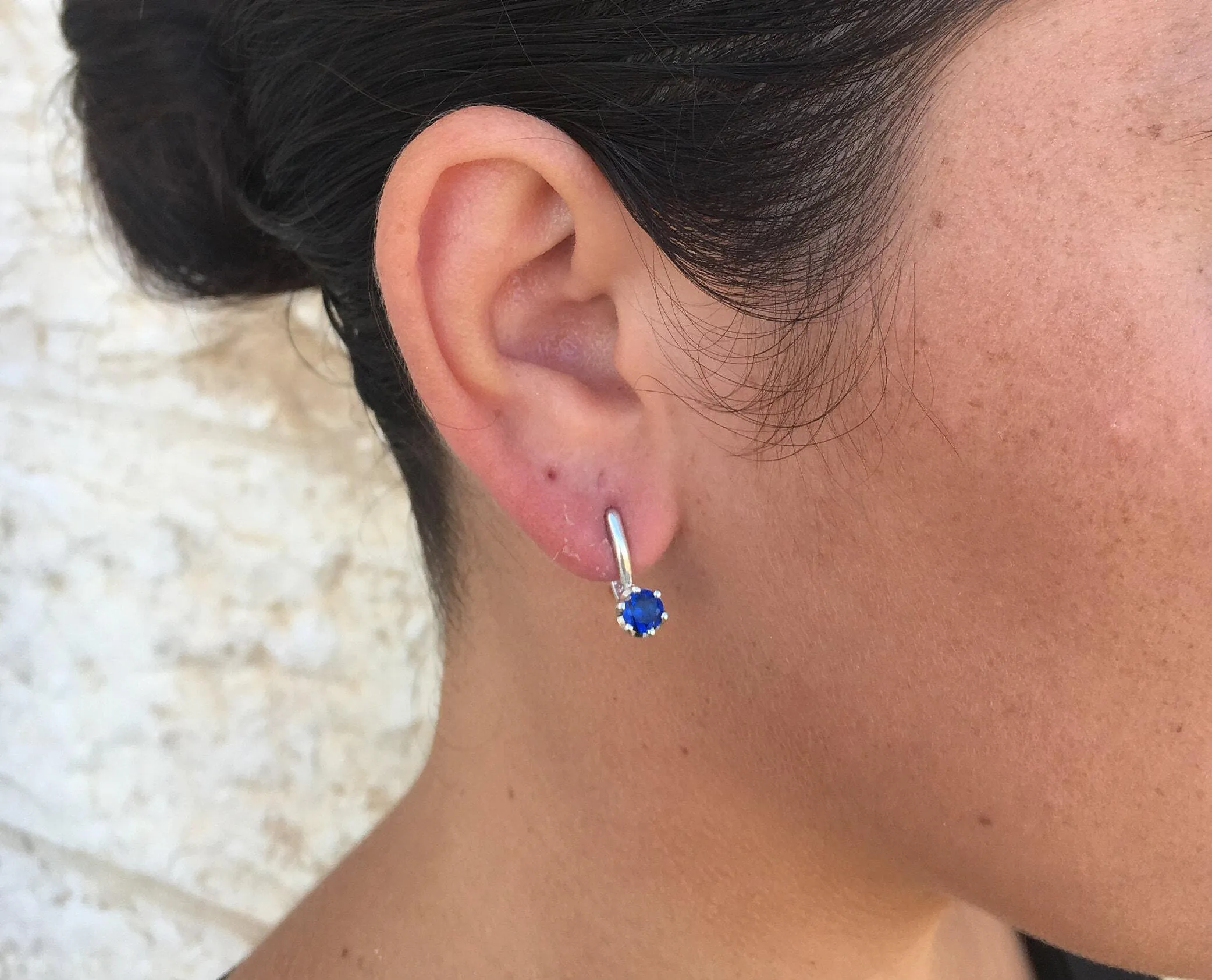 Dainty Sapphire Earrings - Blue Gemstone Earrings - Sapphire Solitaire Earrings