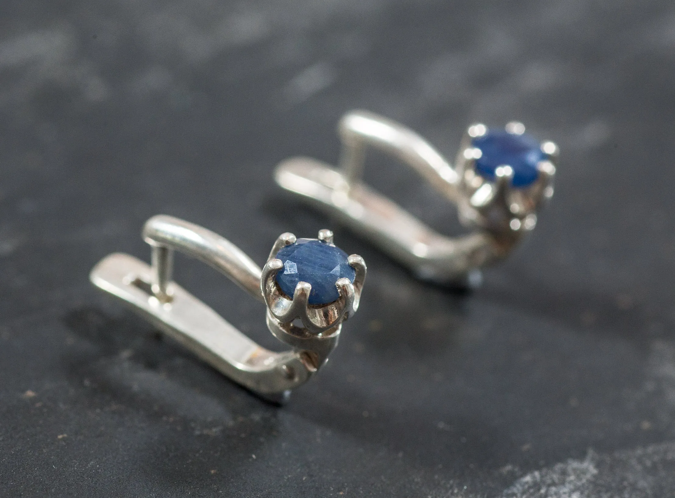 Dainty Sapphire Earrings - Blue Gemstone Earrings - Sapphire Solitaire Earrings