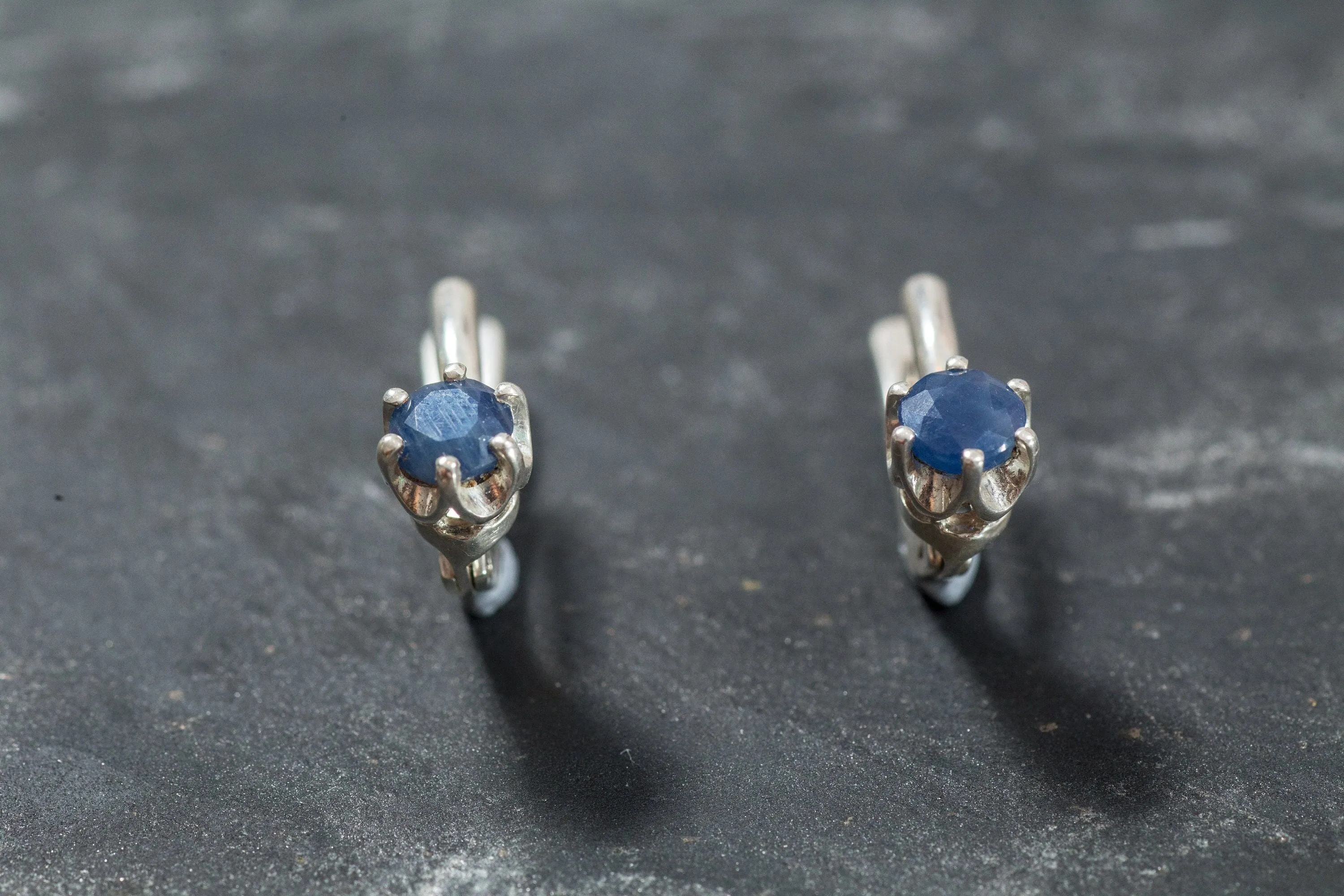 Dainty Sapphire Earrings - Blue Gemstone Earrings - Sapphire Solitaire Earrings