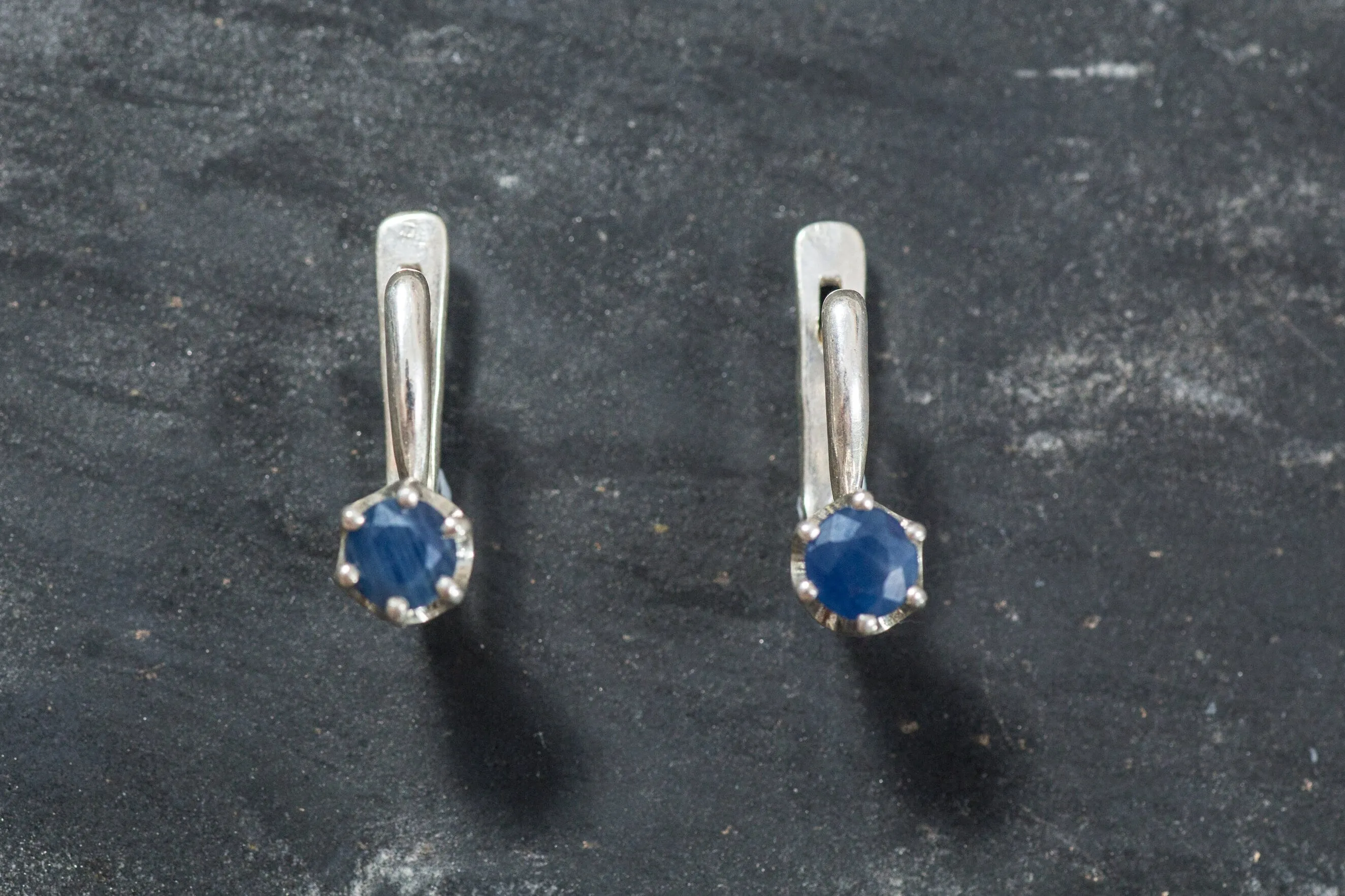 Dainty Sapphire Earrings - Blue Gemstone Earrings - Sapphire Solitaire Earrings