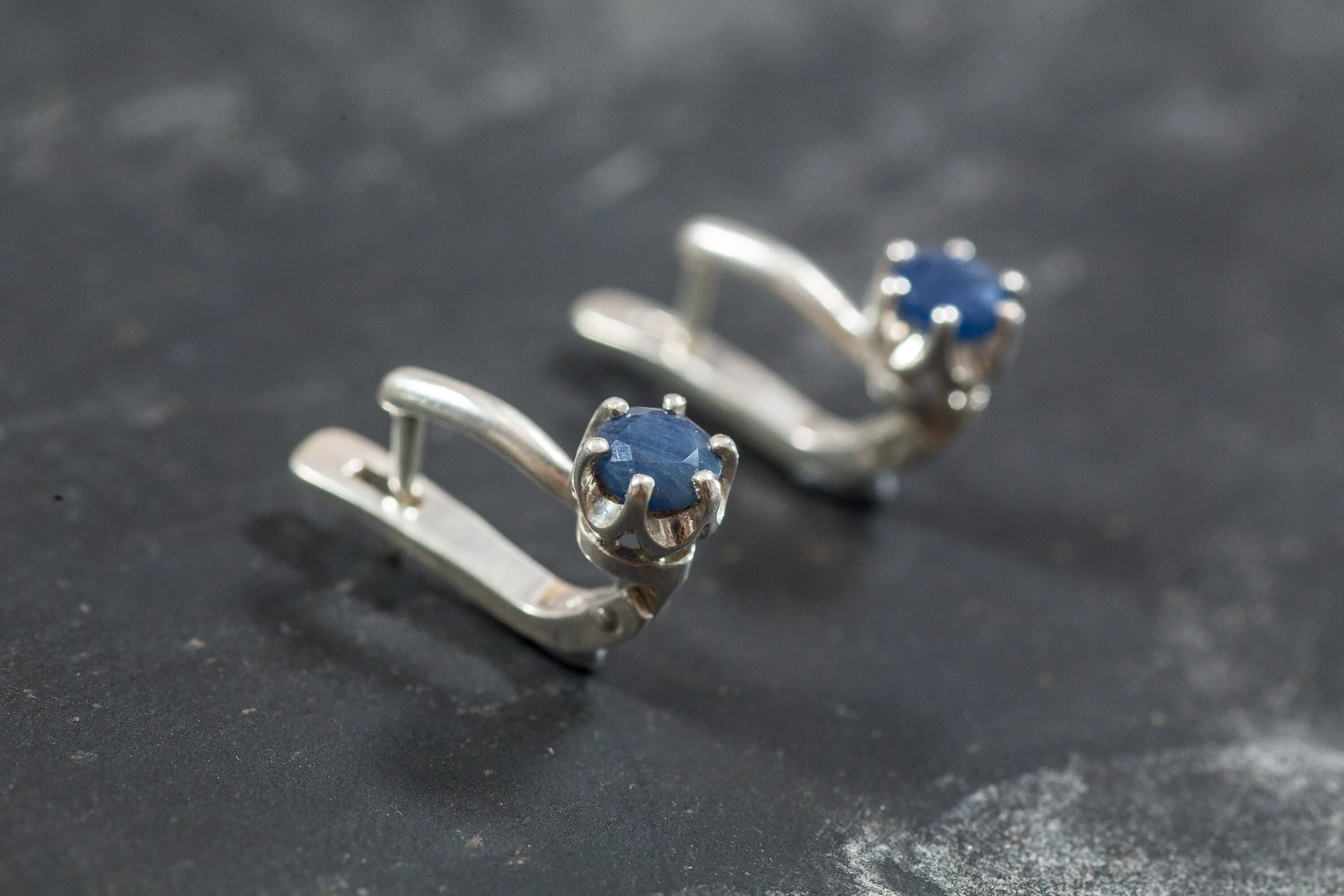 Dainty Sapphire Earrings - Blue Gemstone Earrings - Sapphire Solitaire Earrings