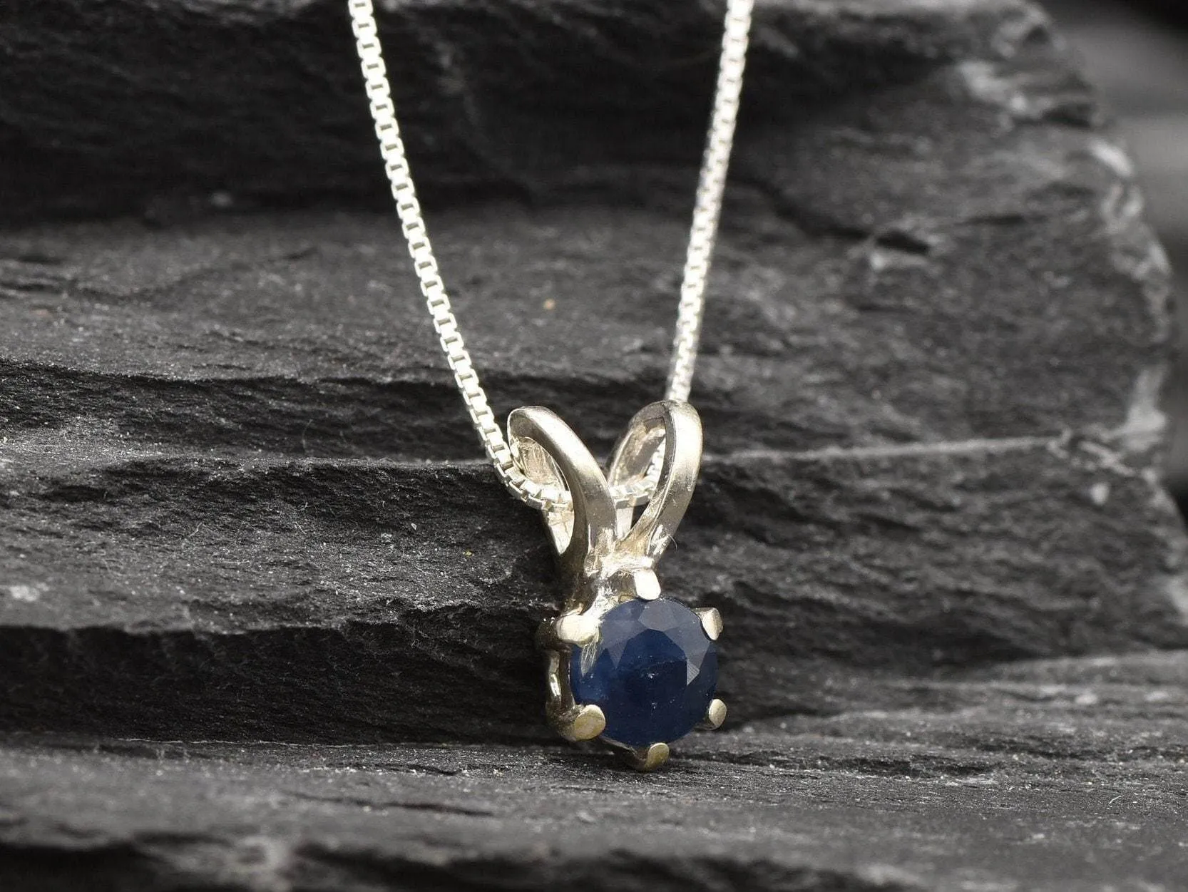 Dainty Sapphire Pendant - Natural Sapphire Necklace - Blue Minimalist Necklace