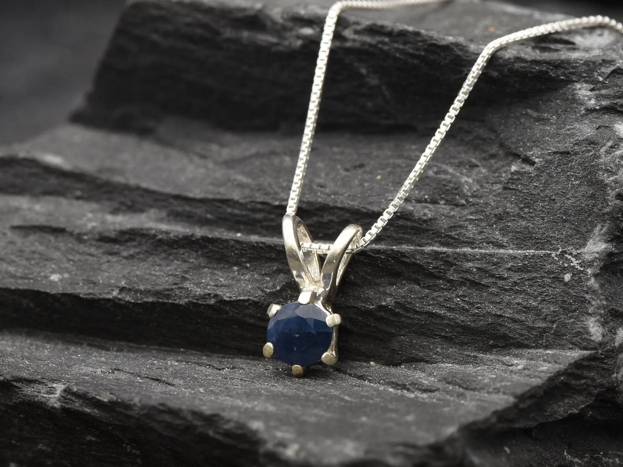 Dainty Sapphire Pendant - Natural Sapphire Necklace - Blue Minimalist Necklace