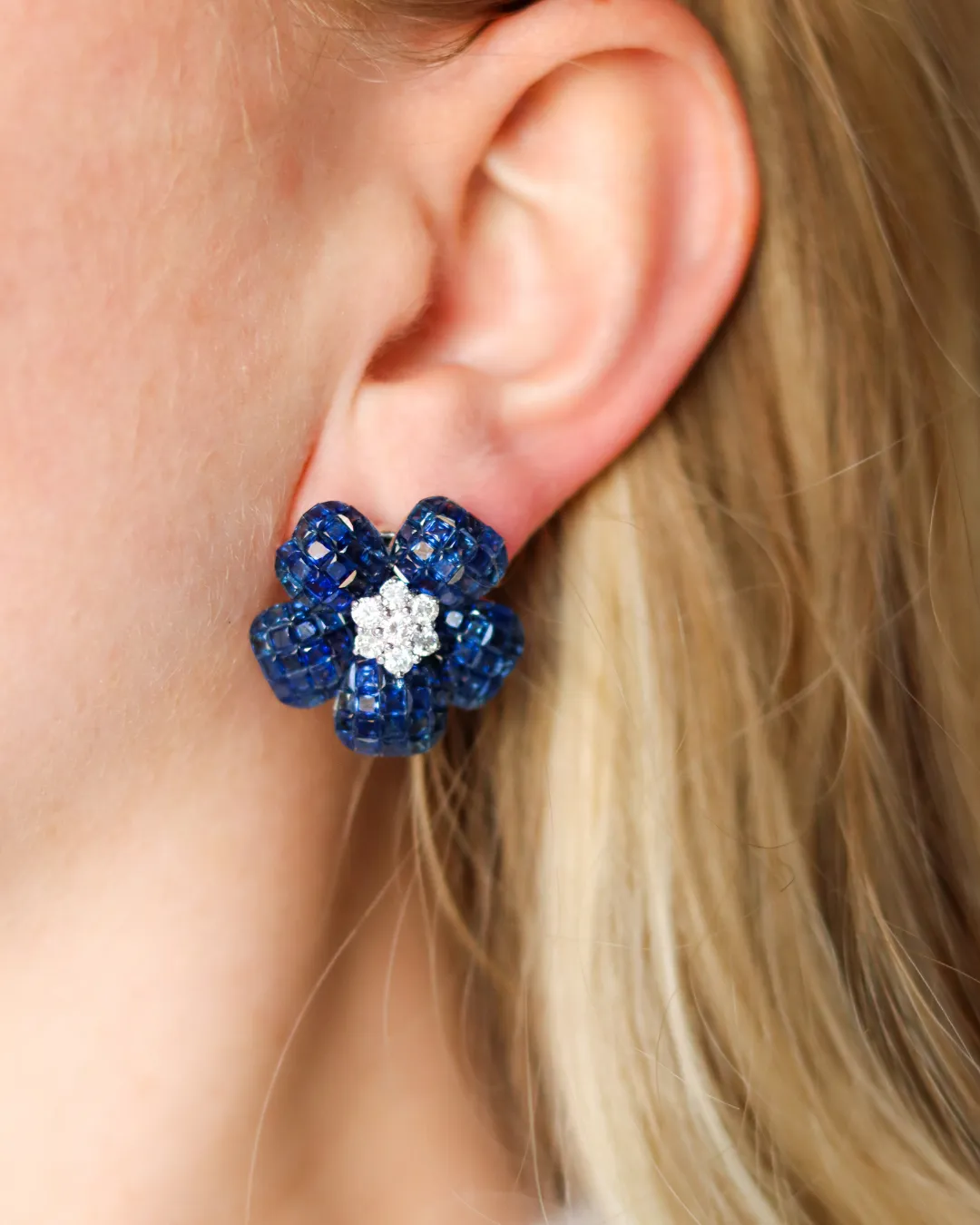 Diamond & Sapphire Flower Earrings