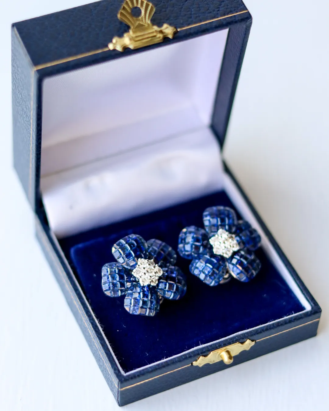 Diamond & Sapphire Flower Earrings