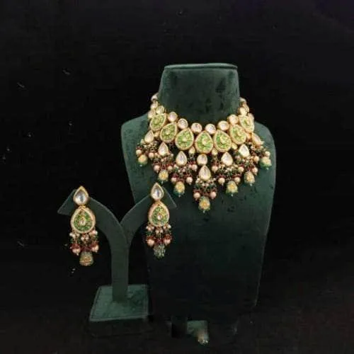 Drop Meena Kundan Necklace And Earring Set