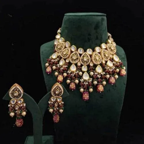 Drop Meena Kundan Necklace And Earring Set