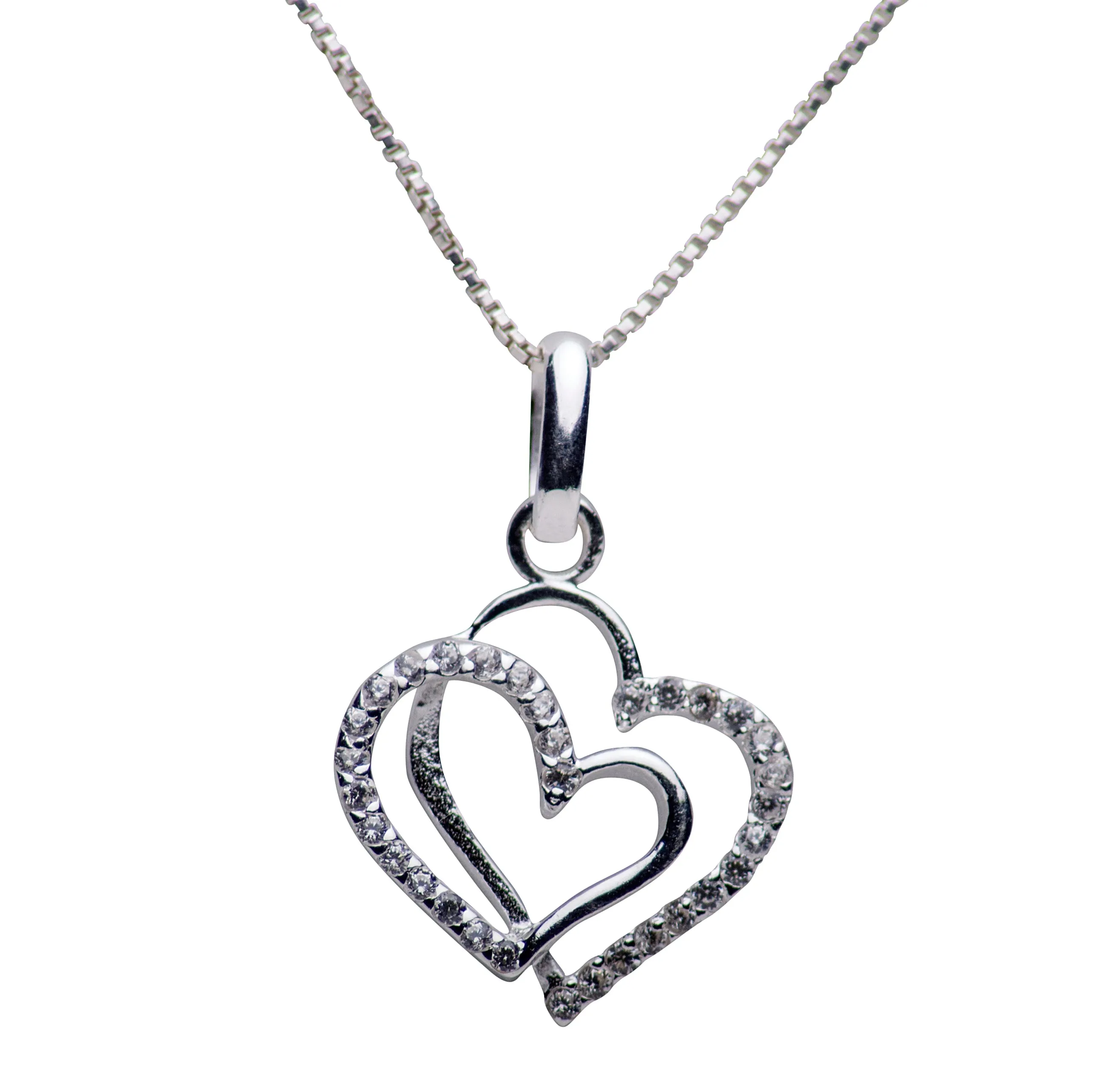 Dual Hearts Silver Pendant Necklace