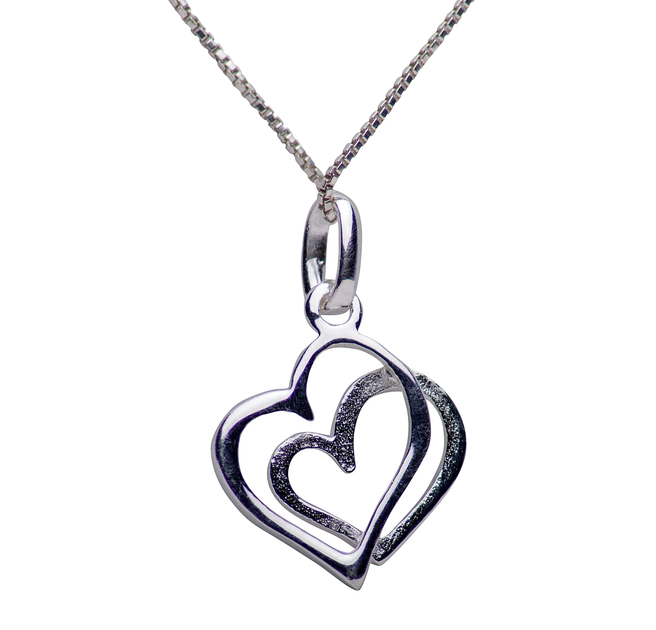 Dual Hearts Silver Pendant Necklace