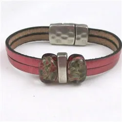 Dusty Rose Flat Leather Bracelet with Boro Glass Accents