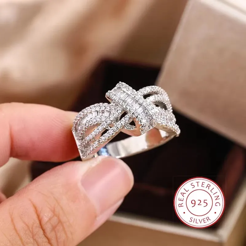 Elegant Bow Zircon Ring - Exquisite 925 Silver Plated Jewelry for Weddings and Parties