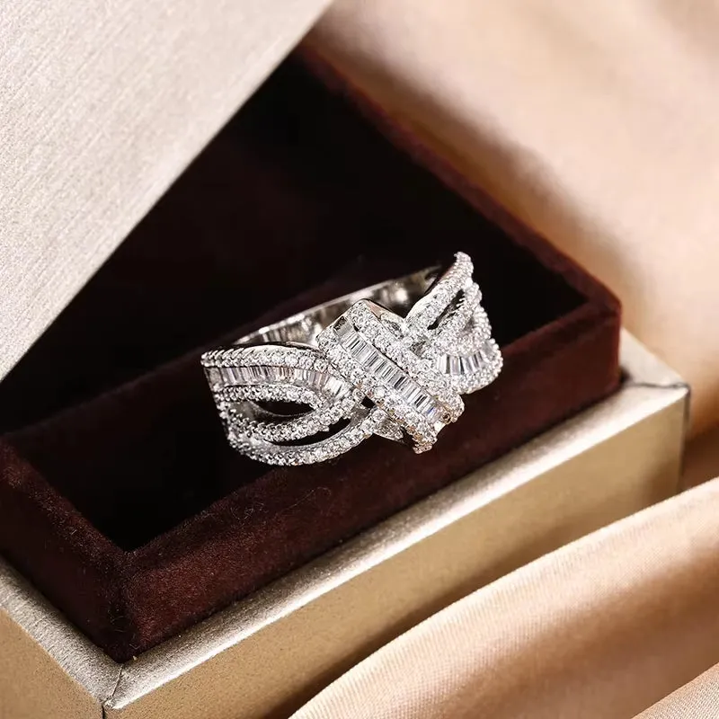 Elegant Bow Zircon Ring - Exquisite 925 Silver Plated Jewelry for Weddings and Parties