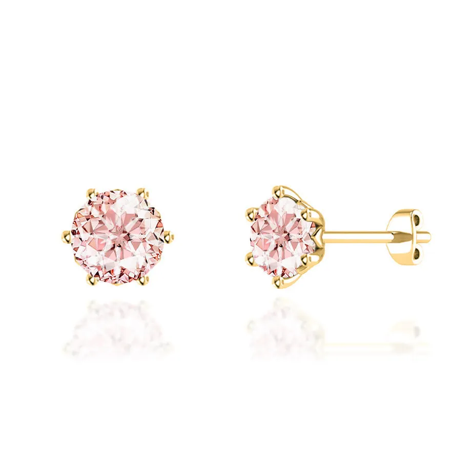 ELOISE - Round Champagne Sapphire 18k Yellow Gold Lotus Leaf Stud Earrings