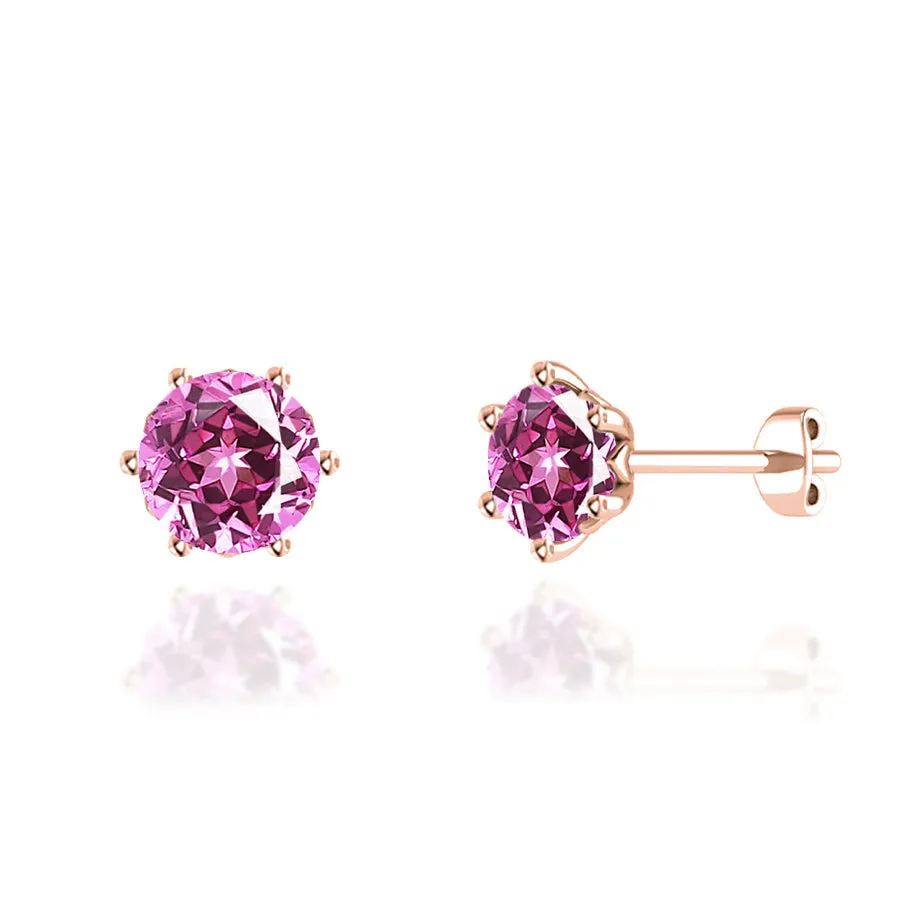 ELOISE - Round Pink Sapphire 18k Rose Gold Lotus Leaf Stud Earrings