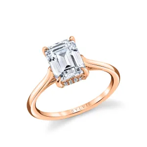 Emerald Cut Solitaire Hidden Halo Engagement Ring - Carter 14k Gold Rose