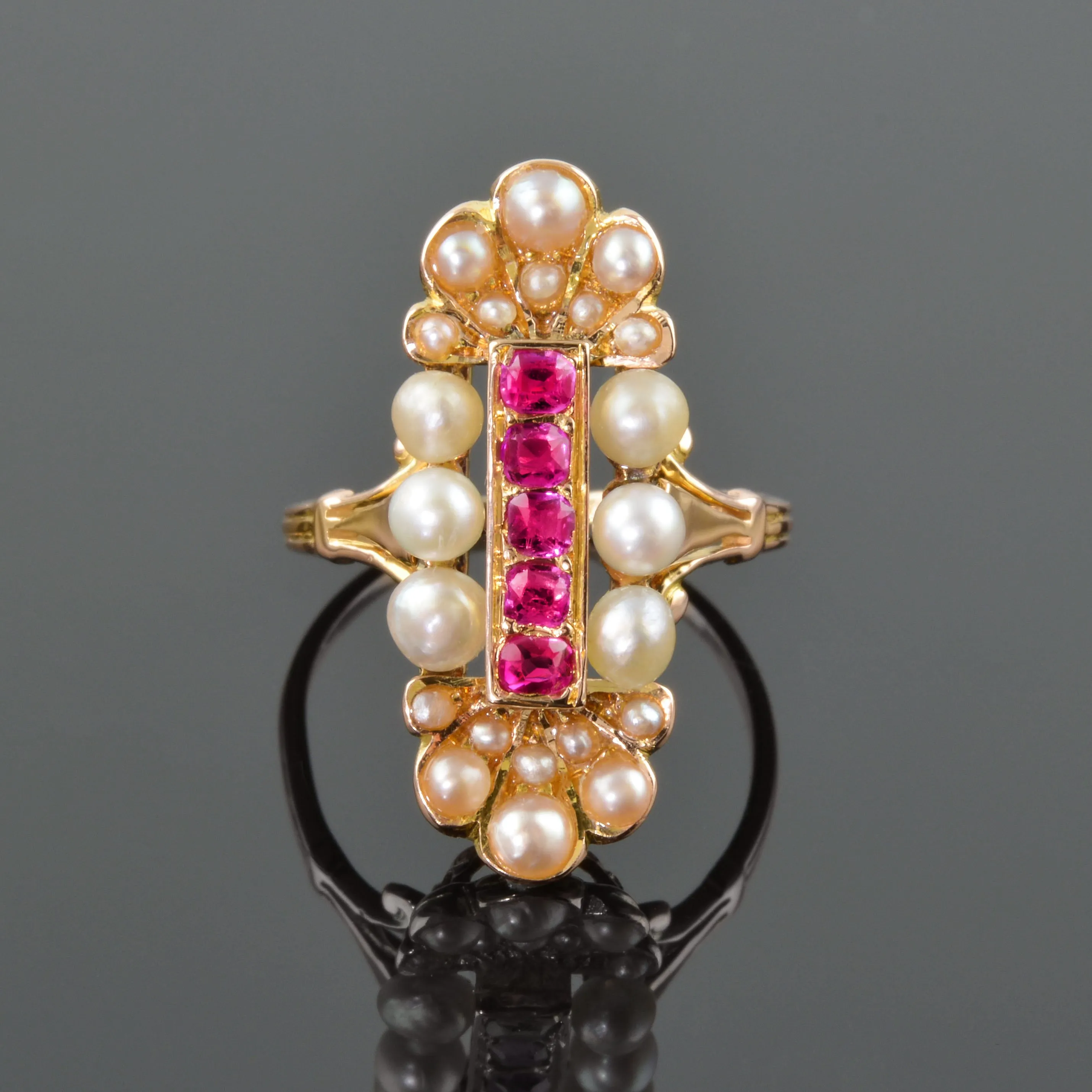 Exquisite Antique Pearl And Ruby Ring