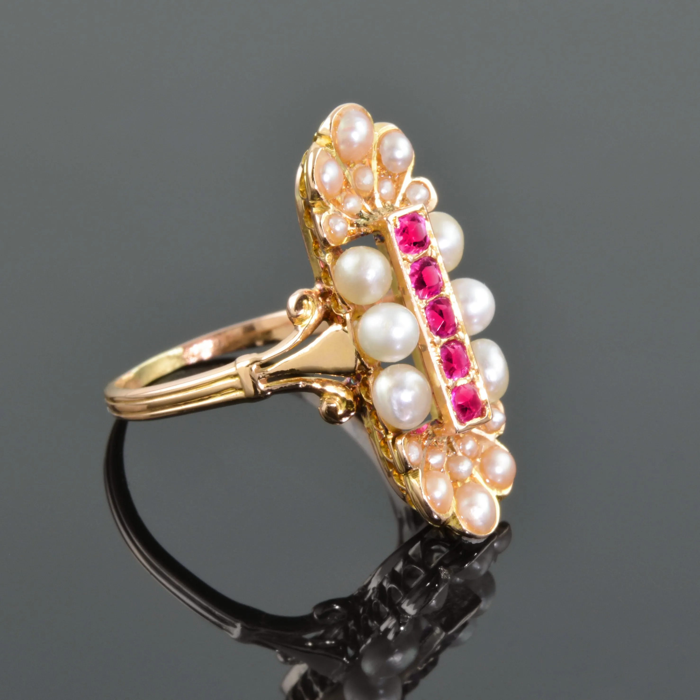 Exquisite Antique Pearl And Ruby Ring