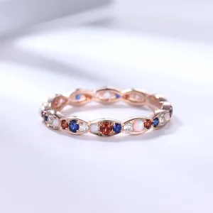 Family Birthstone Ring Rose Gold Wedding Band Multi Gemstone Full Eternity Ring