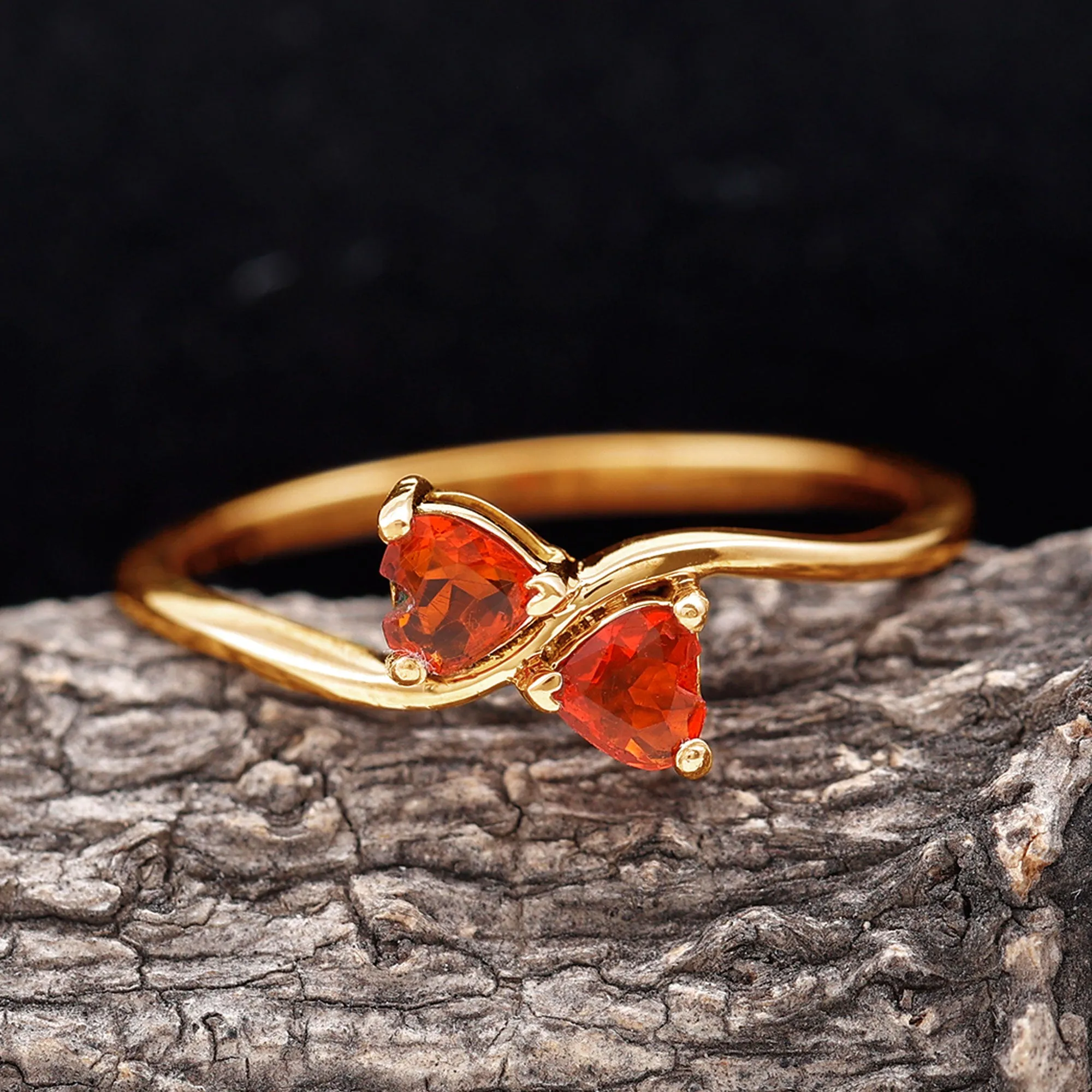 Fire Opal Heart Promise Ring