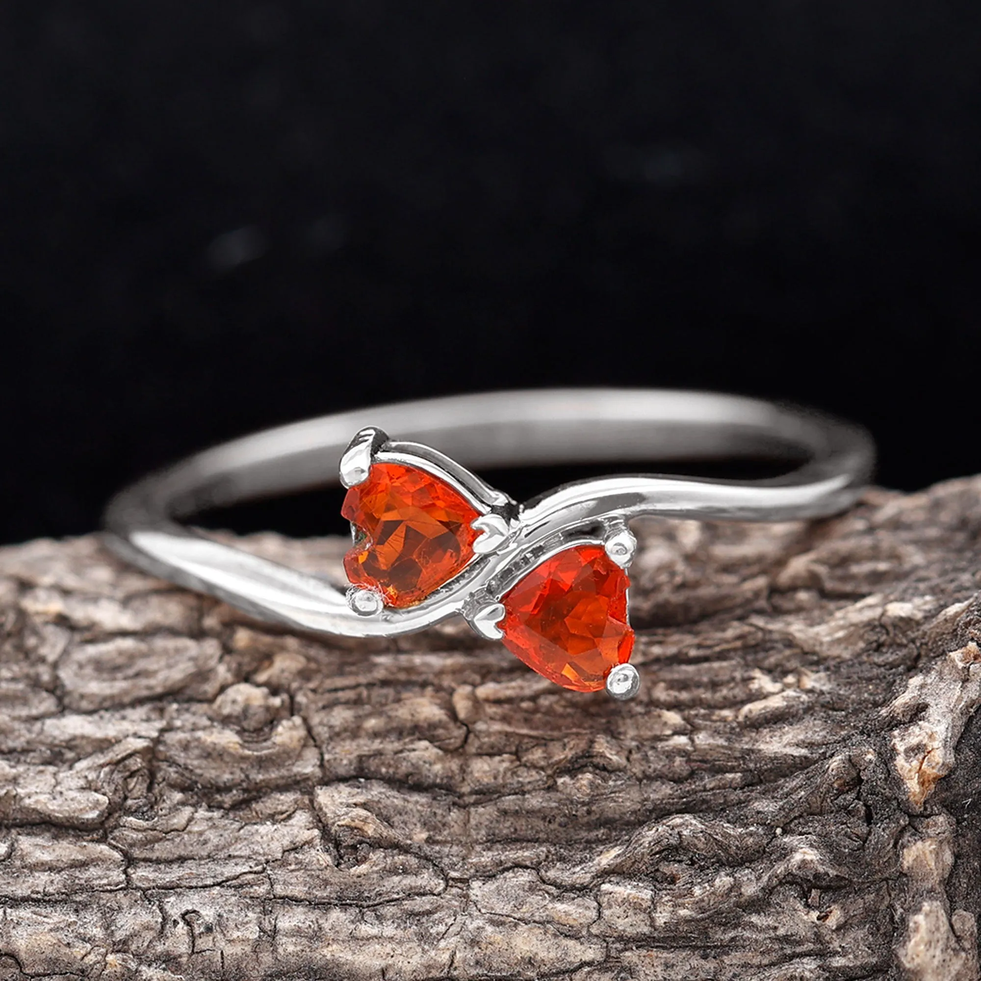 Fire Opal Heart Promise Ring