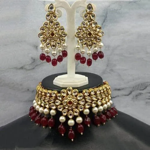 Flower Kundan Choker And Earring Set