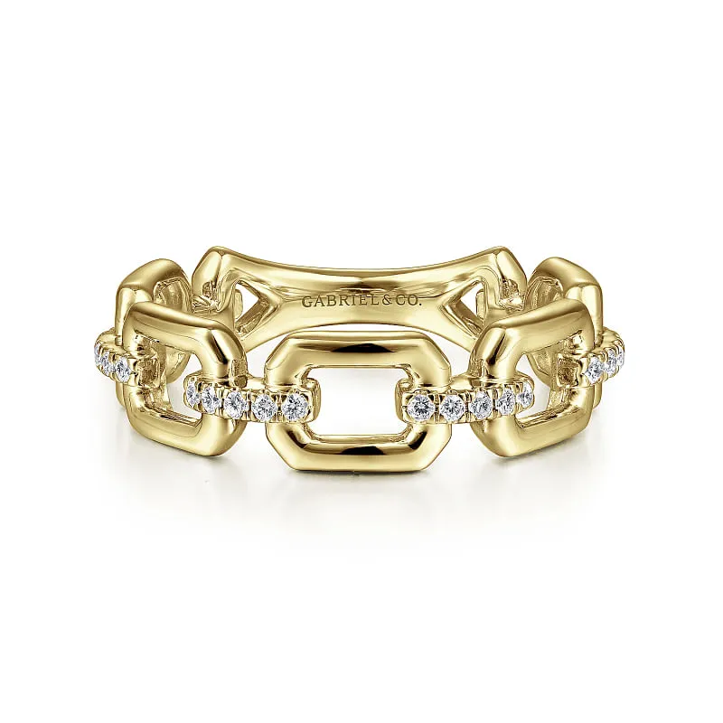 Gabriel & Co | 14K Yellow Gold Chain Link Stackable Ring Band with Diamond Connectors