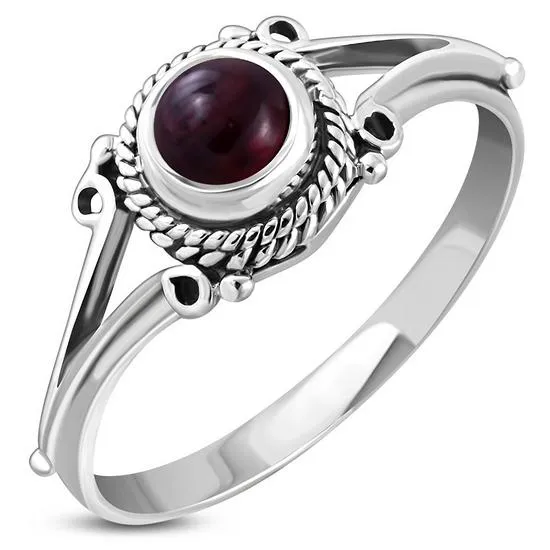 Garnet Stone Silver Ring