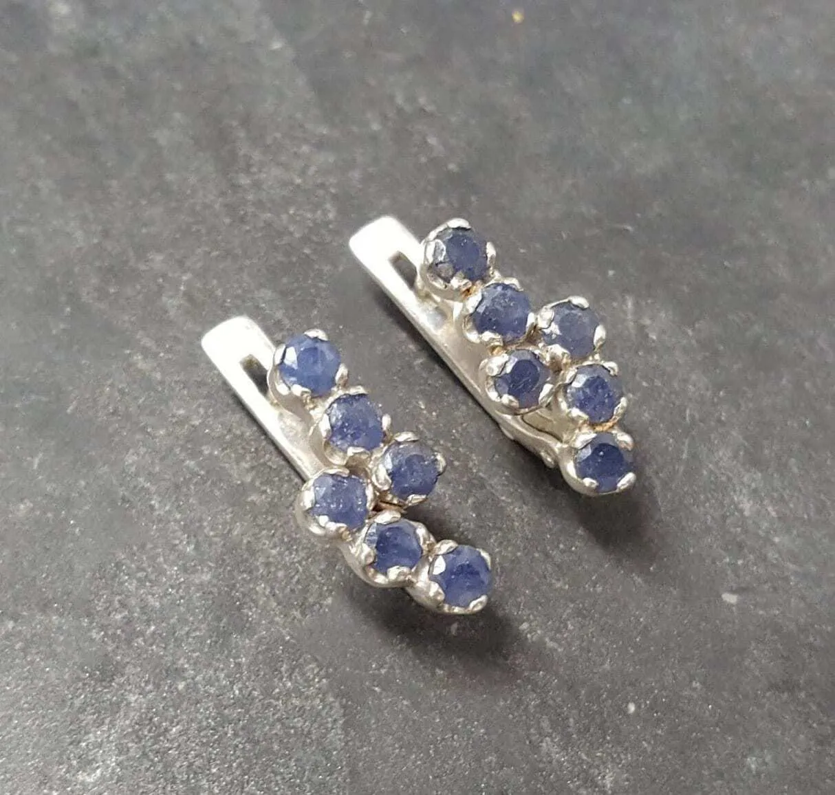 Genuine Sapphire Earrings - Dainty Blue Earrings - Vintage Drop Earrings