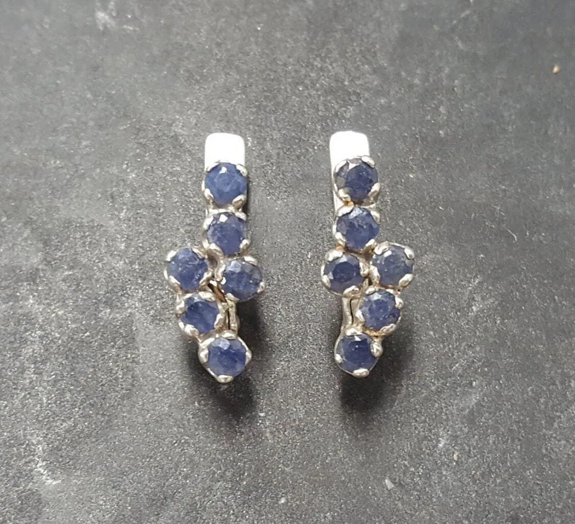 Genuine Sapphire Earrings - Dainty Blue Earrings - Vintage Drop Earrings