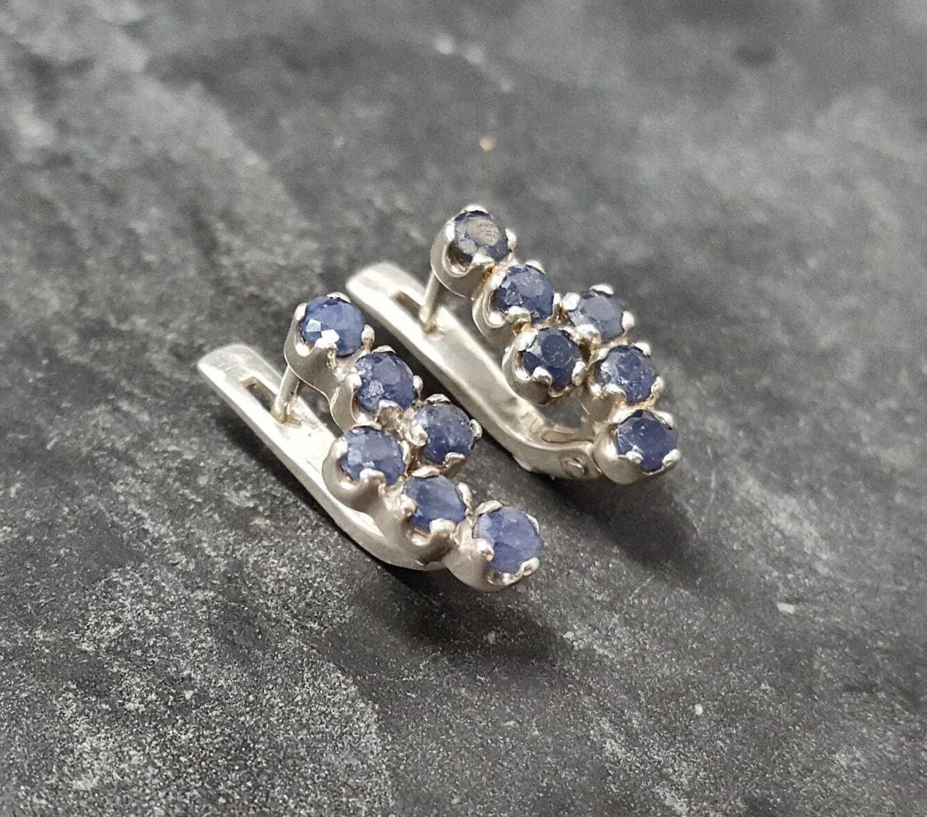 Genuine Sapphire Earrings - Dainty Blue Earrings - Vintage Drop Earrings