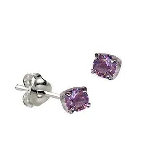 Genuine Sterling Silver 4mm Round Crystal / Cubic Zirconia Birthstone Stud Earrings - Available January to December birthstones