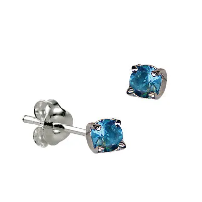 Genuine Sterling Silver 4mm Round Crystal / Cubic Zirconia Birthstone Stud Earrings - Available January to December birthstones